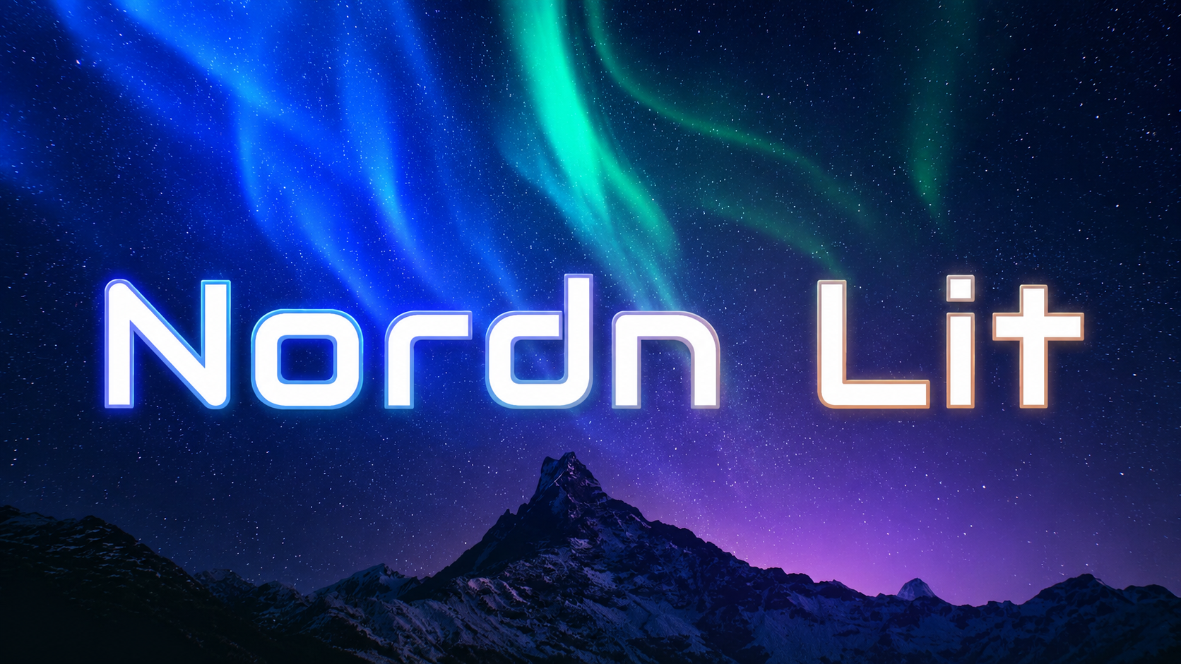 Nordnlit logo over northern lights and mountain landscape